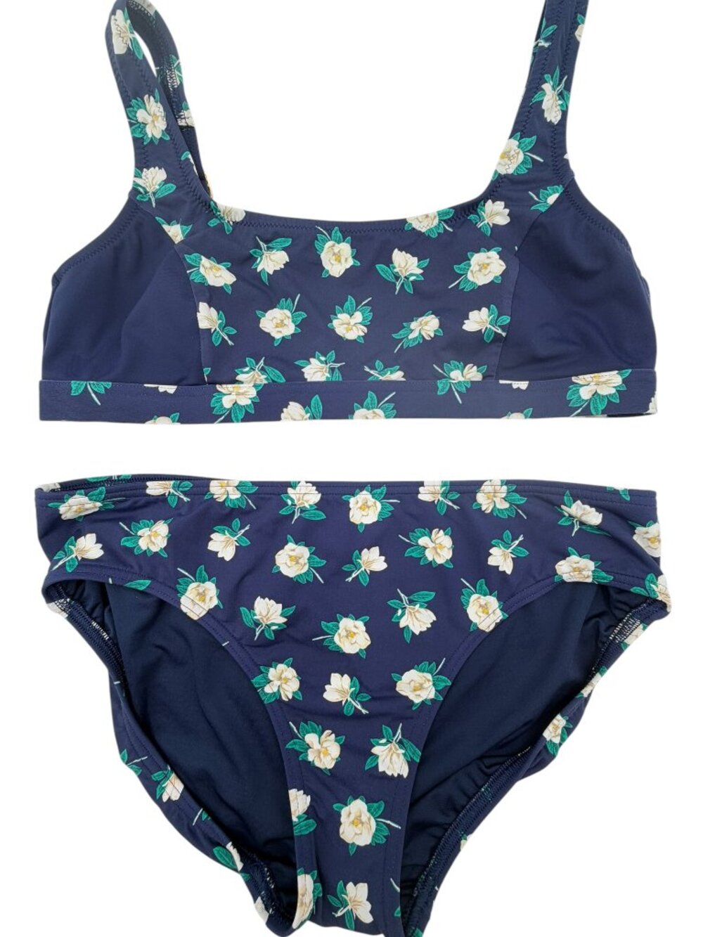 Lands End Navy Magnolia Floral Bikini Set